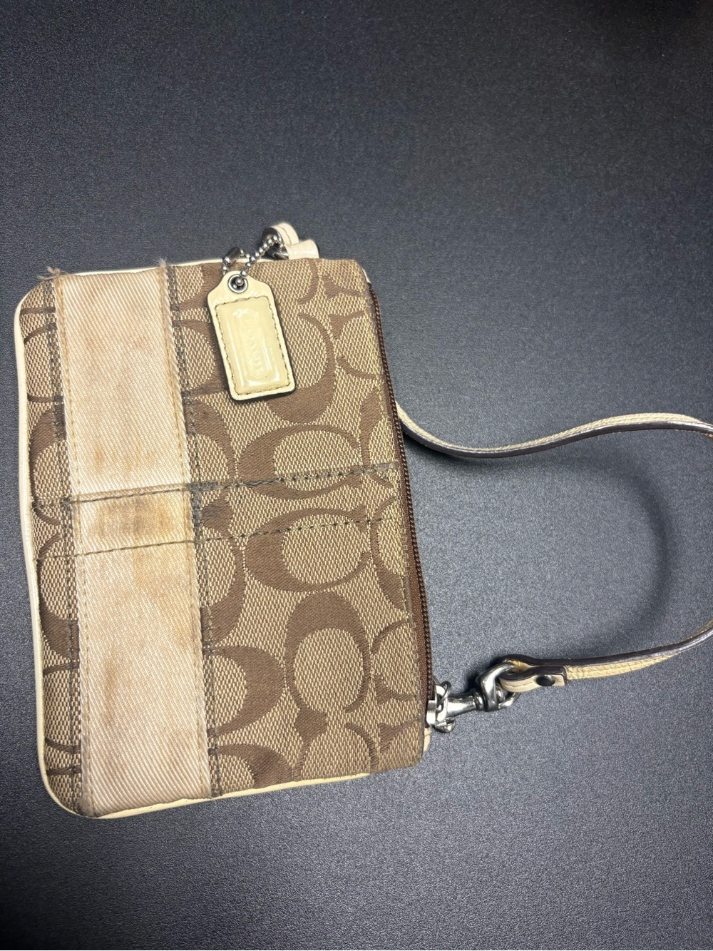 Coach Brown & Tan Signature Canvas Wristlet with Strap